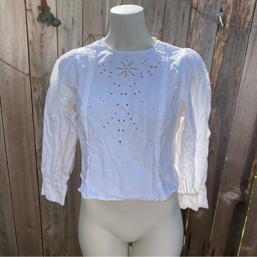 Happy x Nature Cara Eyelet Top white Size medium Cotton Blend Blouse